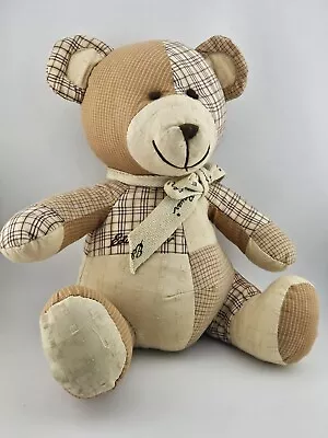 Bear Eddie Bauer  Quilted Stuffed Animal Plush Bear .Brown Khaki Stain But Wash • $17.99