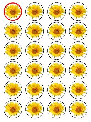 X24 1.5  Sunflower Flower Cupcake Topper Decoration On Edible Wafer Rice Paper • £2.76
