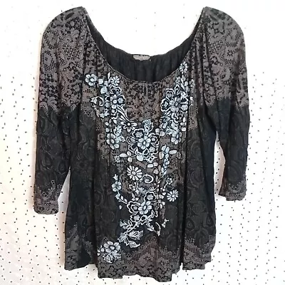 Vanilla Sugar Women's Blouse Black With Floral And Rhinestones Gathered Look Lg. • $9.50