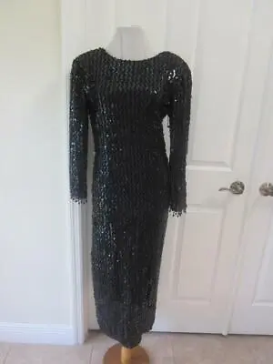 Ladies Black Heavily Beaded & Sequin Backless Cocktail Evening Dress Sz M • $22.50