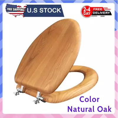 Bathroom Closed Front Toilet Seat Elongated Natural Oak Solid Wood Durable NEW • $43.87