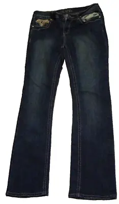 Grace In LA Denim Jeans Pants Womens Size 8 Blue Solid Flared Leg Button Zipper • $18.99