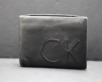 CALVIN KLEIN Embossed CK Mens Leather Wallet Bifold Black • £18