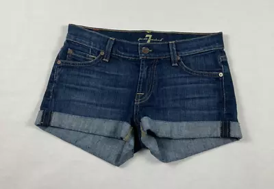 Women's 7 For All Mankind Denim Casual Shorts Size 24 Blue Zip Fly Cuffed #826 • $2.24