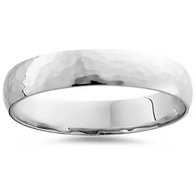 Hammered Wedding Band 10K White Gold High Polished Mens Ring 5MM • $321.02