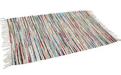 £11.99 • Buy FAIR TRADE MULTI-COLOURED RAG RUG Recycled Cotton Mat Indian Rectangle 90 X 50cm