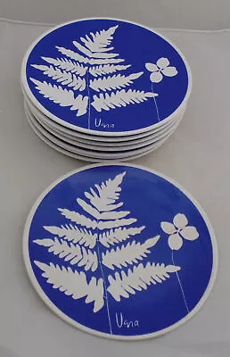 9 Vera Neumann For Mikasa Woodland Fern F7501 Japan Blue Dinner Plates 10.5  • $230