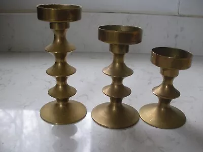 3 Vintage Solid Brass Tea Light Candle Holders Mid Century Modern LOVELY PATINA • $34.99