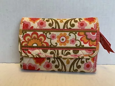 Vera Bradley Tri-Fold Wallet Folkloric Retired Red Pink Cream Floral 2011 Fabric • $12