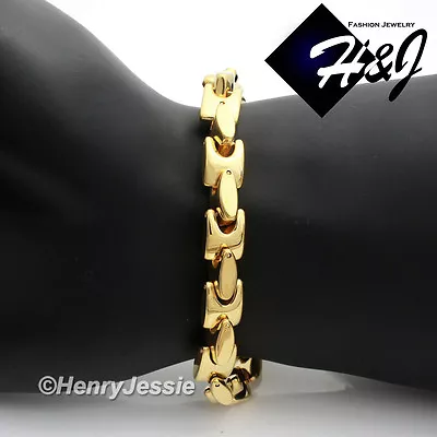 7.5 -11 MEN Stainless Steel 8mm Gold Plated Interlock Bones Link Chain Bracelet • $21.99