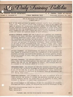 1950 LAPD  Daily Training Bulletin  - HOW TO RECOGNIZE...LIQUOR LAWS #s 1 2 & 3 • £24.12