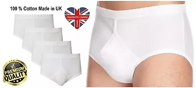 Men's Y Front 100% Cotton White Briefs Underwear Size Medium To 5XL (Made In UK) • £23.99