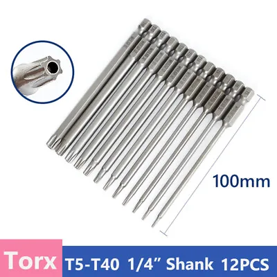 T5-T40 Torx Screwdriver Bit Set Security Magnetic Non-Slip 1/4  Shank 100mm Long • $3.80