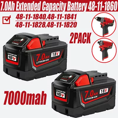 2PACK For Milwaukee For M18 Lithium 7.0AH Extended Capacity Battery 48-11-1860 • $44.93