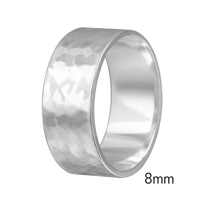 8mm Men & Women Sterling Silver Hand Hammered FLAT Wedding Band Ring • $22.99