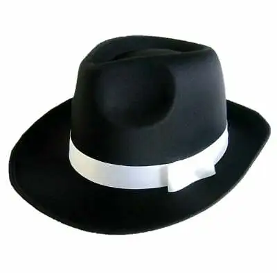 Black Gangster Hat Fancy Dress Costume Adults 1920s Hard Smart Black Mens Hat • £6.99
