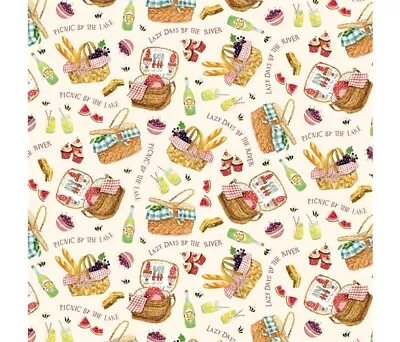 Fabric Picnic By The Lake 100% Cotton Michael Miller 112cm Wide Basket Cream • £12.76