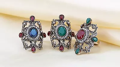 New Vintage Hollow Turkish Fashion Jewelry Ring Colorful Resin • $8.99