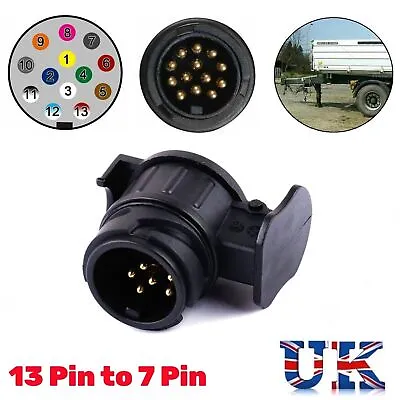 13 To 7 Pin Plug Trailer Truck Waterproof Electric Towbar Towing Socket Adapter • £5.96