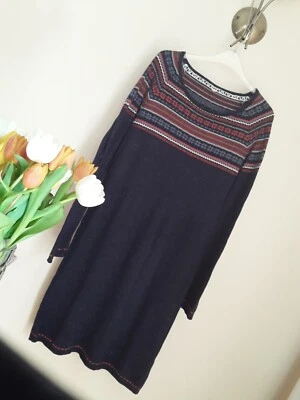 £10 • Buy Ladies Weird Fish Fairisle Knit Long Sleeve Jumper Dress Blue/Red Size 14