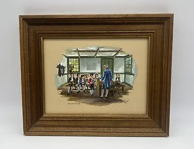 Vintage Art Print By Mason The Schoolmaster Colonial Life Wooden Frame 11x9  • $7.15