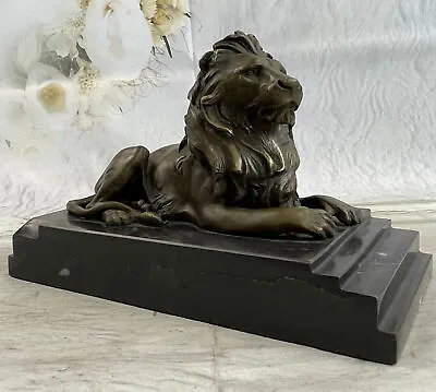 Art Deco African Lion Safari Bronze Sculpture Marble Base Statue Figurine Sale • $249.50