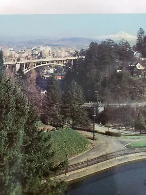 C 1960 Portland OR And Its Guardian Mt. Hood From Washington Park Postcard • $1.88