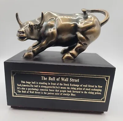 New York Stock Exchange The Bull Of Wall Street Sculpture Walnut Base Engraved • $325.52