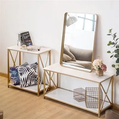 2-Tier Console Table Gold Sofa Entry Table With White Top And Gold Metal Frame • $68.17