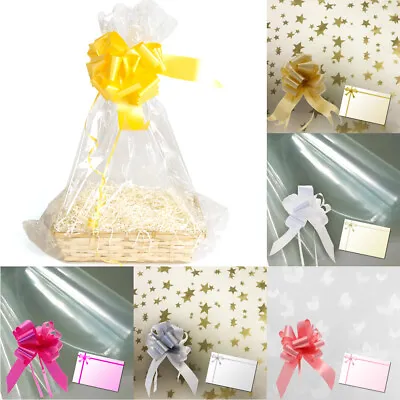 Large Clear Cello Bags & Bow Cellophane Gift Wrap Birthday Mothers Day Hampers • £3.99