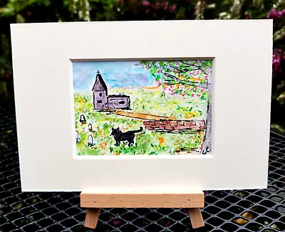 ACEO Original Watercolour Painting Cat In The Churchyard By Chris Clarke • £3.49