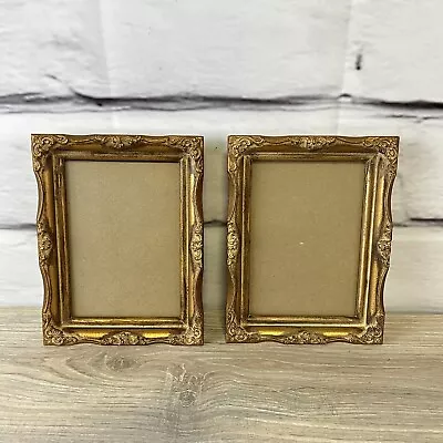 Lot Of 2 Vtg Ornate Wood Gold Frames Fits 5 X 7  Measures 6.5 X 8.5  • $25
