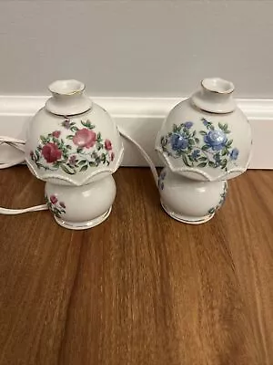 Vintage Porcelain I.W. Rice Japan Pink Floral Ceramic Portable Lamp Lot Of 2 • $50