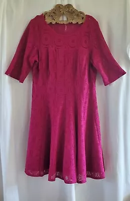 Rabbit Rabbit Rabbit Women's Size 18 Magenta Lace Overlay Dress Slimming Pleats • £27.47