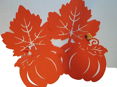 4 New Placemats Orange Pumpkin Maple Leaf Thanksgiving Fall Holiday Decor Table • $12