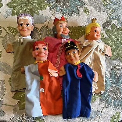 VTG Lot Of 5 German Rubber Head Hand Puppets Queen King Jester Police Granny • $36.99