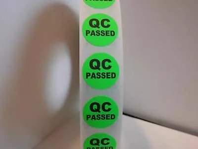 QC PASSED Quality Control  Small 3/4  Circle Fluor Green Sticker Label  250/rl • $15.95