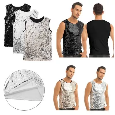 Men's Shiny Sequins Slim Vest Glitter Tank Tops Stylish Party T-Shirt Clubwear • $14.50