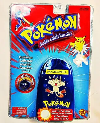 Vintage POKEMON #52 MEOWTH BLUE COLLECTOR  POUCH Bag W/10 MARBLES SEALED NEW • $45.50