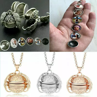 Expanding 4 Photo Locket Necklace Magic Ball Angel Wing Pendant Memorial Chain • $4.22