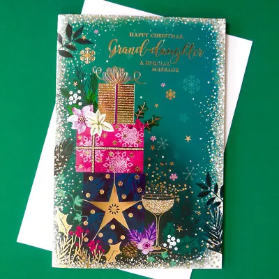 Granddaughter Christmas Card Modern Design Champagne Xmas Grand Daughter • £2.25