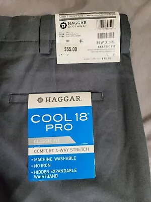 Haggar 36x32 Classic Fit COOL 18 PRO Premium Stretch Dress Pants Gray Straight • $16.40