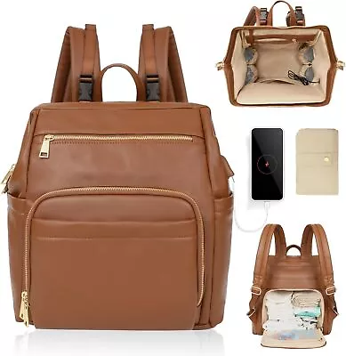 MISS FONG Changing Bag Backpack Leather Changing Bag Nappy Waterproof Large • £66.99
