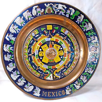 Vintage Mexican Mayan Aztec Copper Calendar Wall Hanging Plate Mexico 11  • $15