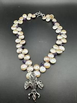 Mignon Faget Fleur De Lis Iris Necklace - Baroque Pearl With Purple Bead Accent • $525