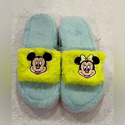 NWT Mickey And Minnie Women’s Size Large Slippers Size 9-10 Green Pink Blue NEW • $35