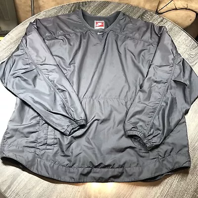 Vintage Nike Jacket Mens 2XL Black Windbreaker V-Neck Pullover Center Swoosh 90s • $38.87