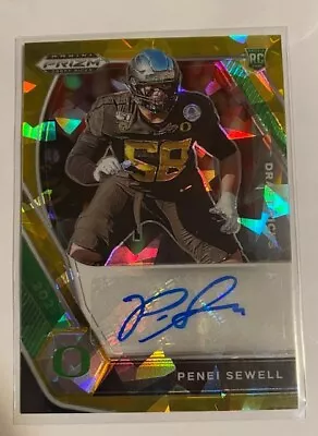 2021 Panini Prizm Draft Picks: Penei Sewell  - Yellow Cracked Ice Autograph • $20