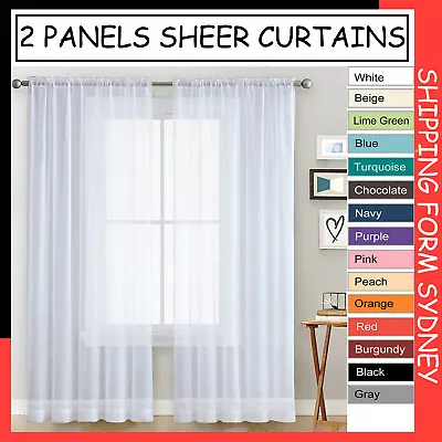 2 Panel Sheer Curtains 140cmx213cm Bedroom Rod Pocket Window Sheer Voile Curtain • $14.95