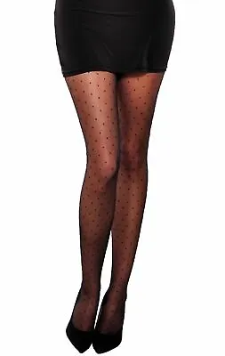 £4.75 • Buy Women Black Sheer Tights Polka Dot Small Dots Pattern 20 Den Dottie